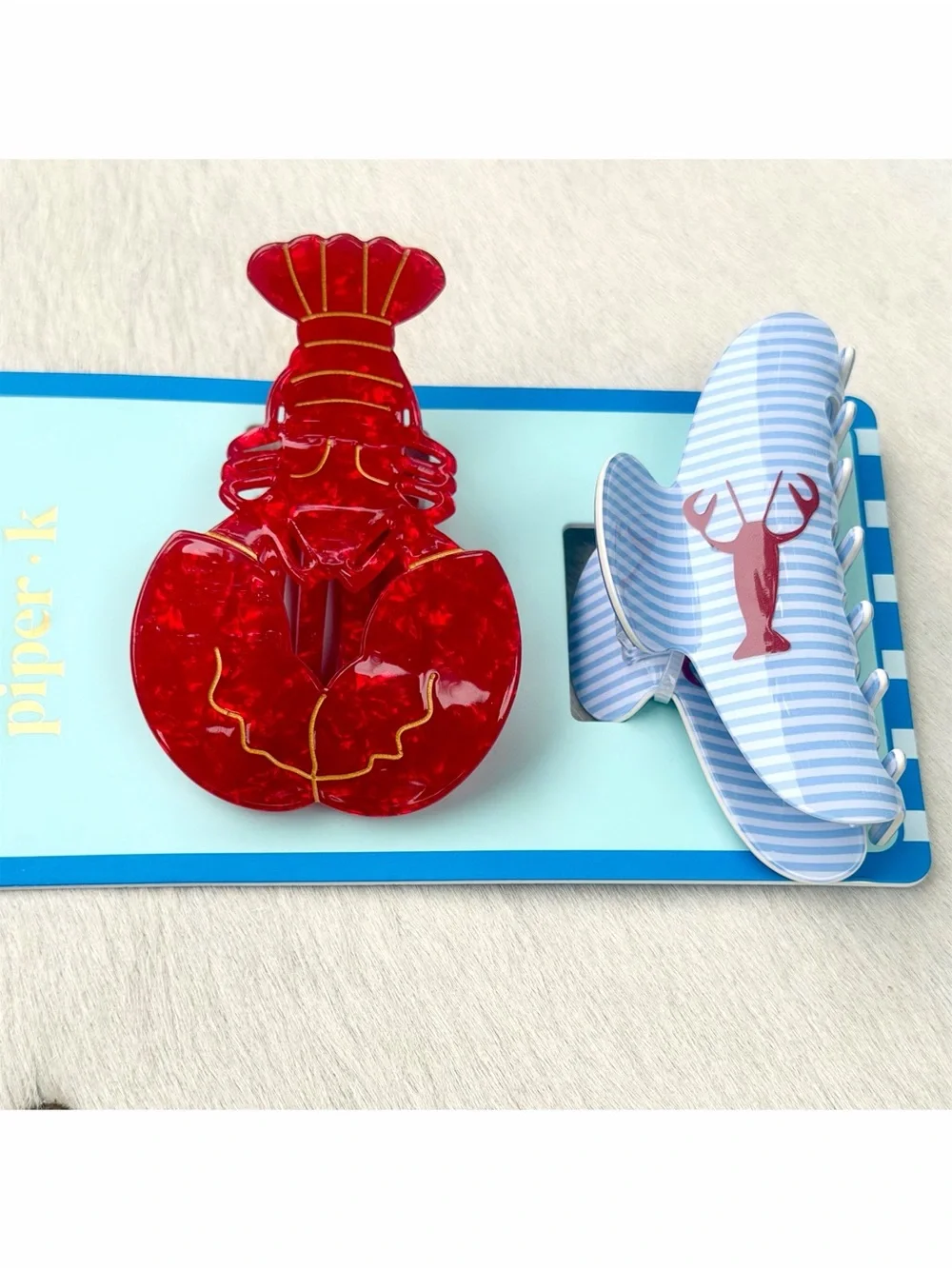 Piper K Lobster Hair Clip Set 2-Pc Acrylic Large Claw Nautical Kitsch Gift NWT